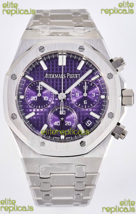Royal Oak Chrono 26240 Purple Dial FREE SPRUNG MVMNT Steel Caing Super Clone Watch 