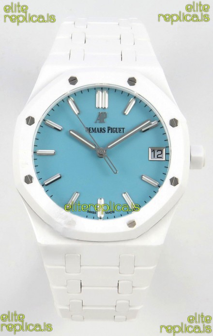 Royal Oak 15500 Tiffany Blue Dial White Ceramic Super Clone Watch 