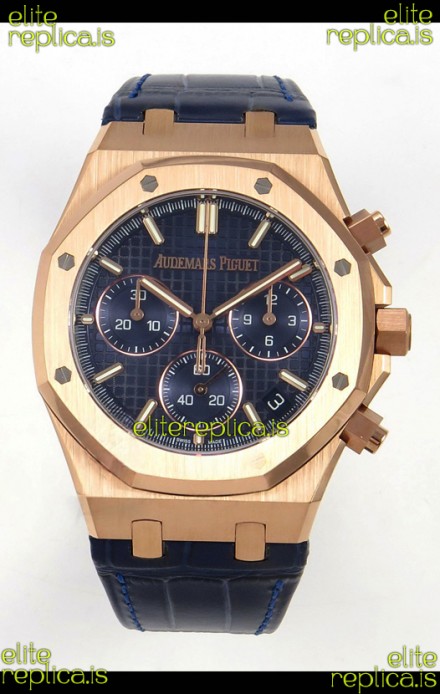 Royal Oak Chrono 26240 Rose Gold Blue Dial Leather Strap Super Clone Watch 