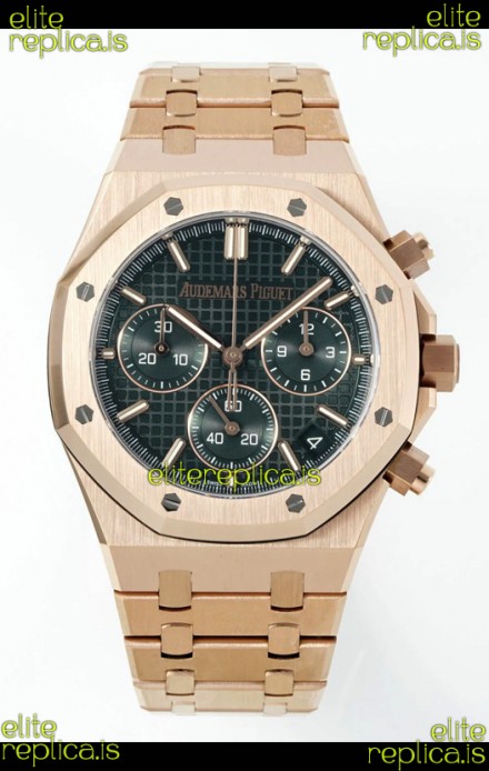 Royal Oak Chrono 26240 Rose Gold Strap in Green Dial Super Clone Watch 