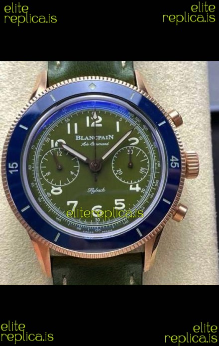 Blancpain Air Command Rose Gold Casing Blue Bezel Super Clone Watch 