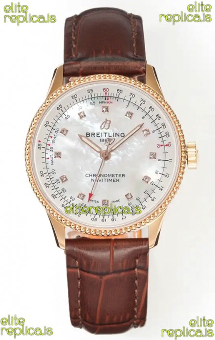 Navitimer Automatic 36 Rose Gold Pearl Dial Super Clone Watch 