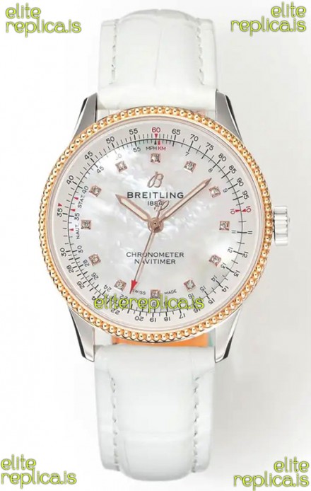 Navitimer Automatic 36 Rose Gold White Strap Super Clone Watch 