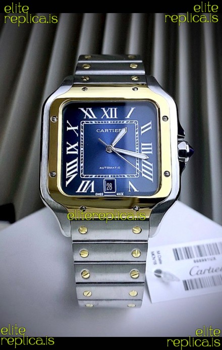 Cartier Santos De Cartier 904L Steel Blue Dial Two Tone Swiss Replica Watch 