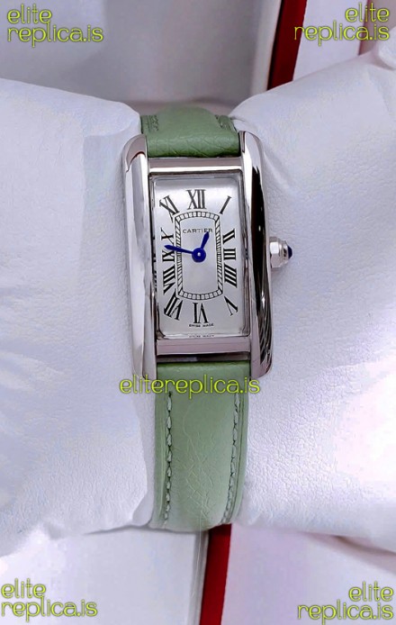 Cartier Tank Americaine Steel 19.4MM Green Strap Swiss Quartz Watch 
