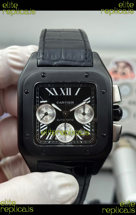 Cartier Santos 100 DLC Coating Black Dial 44MM Swiss Replica Watch 