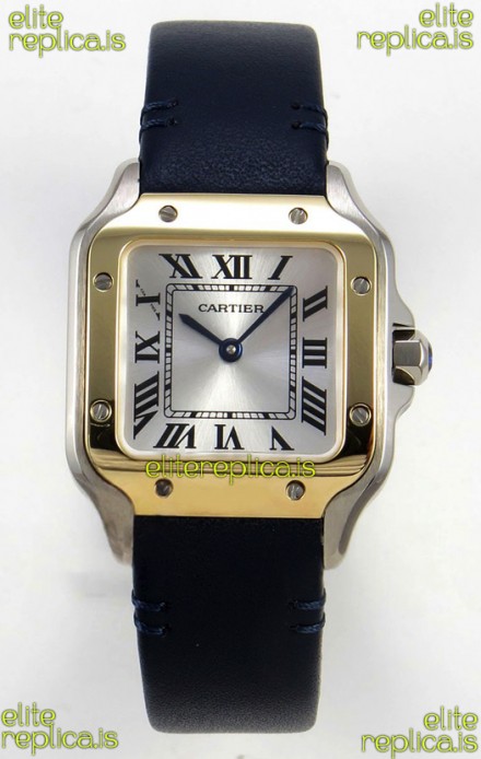 Cartier Santos Swiss Quartz 27MM Two Tone Leather Strap Super Clone Watch