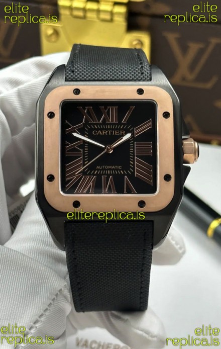Santos De Cartier in Black Dial PVD MLF Coating Super Clone Watch