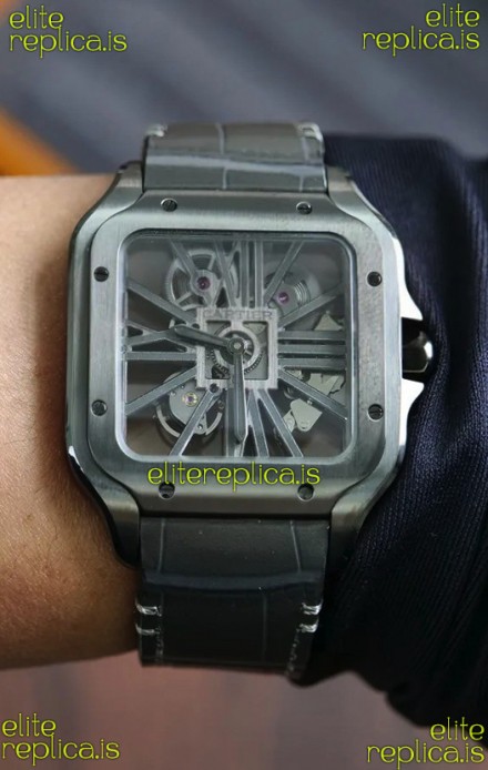Santos De Cartier Super Clone Watch in Skeleton Dial Steel Case