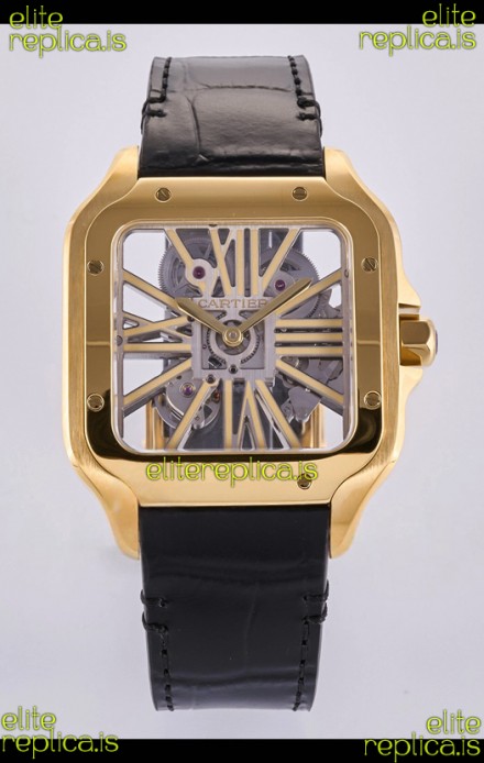 Santos De Cartier Super Clone Watch in Skeleton Dial Rose Yellow Case