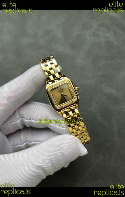 PANTHERE de Cartier 22MM Gold Dial Diamonds Super Clone Watch 