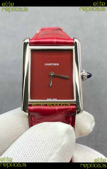 Cartier Tank Louis 25MM Swiss Quartz Red Dial Watch 