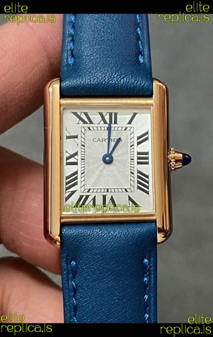 Cartier Tank Louis 22MM Swiss Quartz Gold Casing Blue Strap Watch 