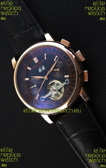 Patek Philippe Japanese Tourbillon Replica Watch in Pink Gold Case Black dial