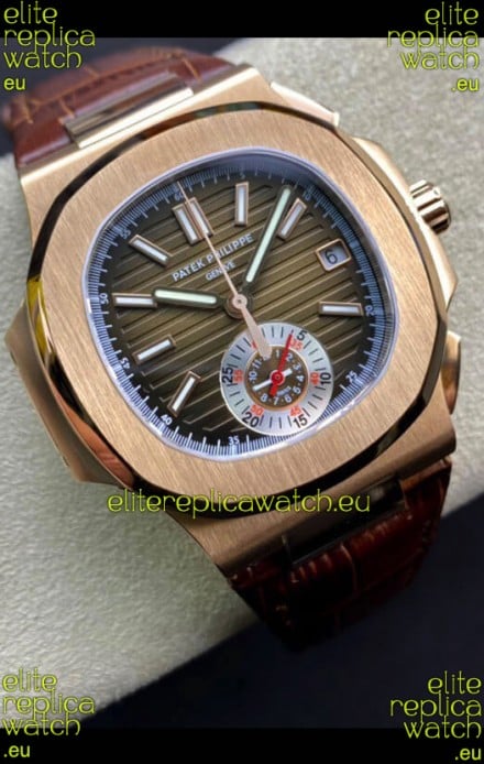 Patek Philippe Nautilus 5980/R Chronograph Rose Gold on 904L Steel Case in Brown Dial - 1:1 Mirror Replica