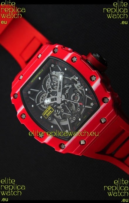 Richard Mille RM35-02 One Piece Red Forged Carbon Case Watch in Red Strap