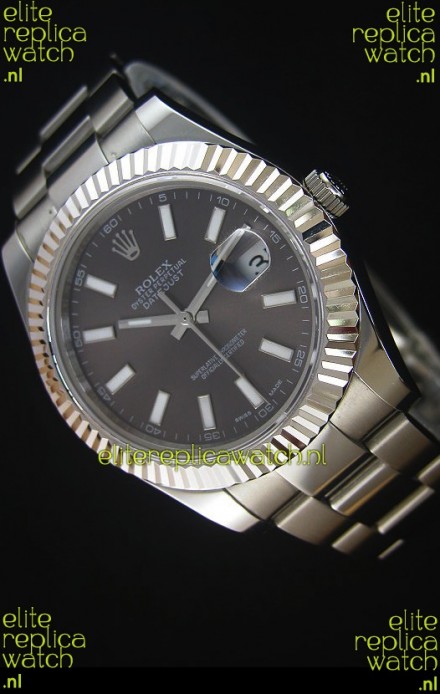 Rolex Datejust II 41MM with Cal.3136 Movement Swiss Replica Watch in Grey Dial Stick Markers 