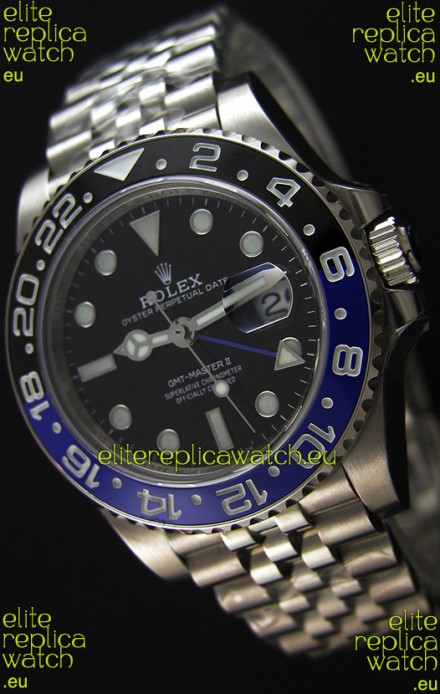 Rolex GMT Masters Batman Japanese Replica Movement Watch in Jubilee Strap 
