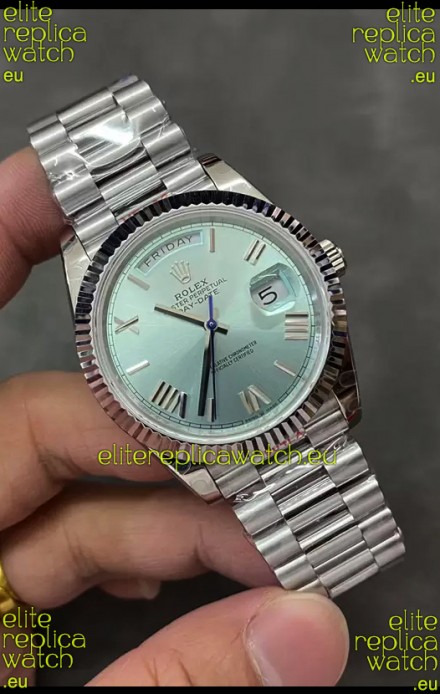 Rolex Day Date Presidential Stainless Steel ICE Blue Dial Watch 40MM - 1:1 Mirror Quality