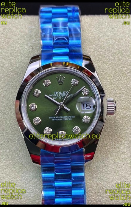 Rolex Datejust Ladies 28MM Cal.3135 Movement Swiss Replica in Green Dial - 904L Steel Casing