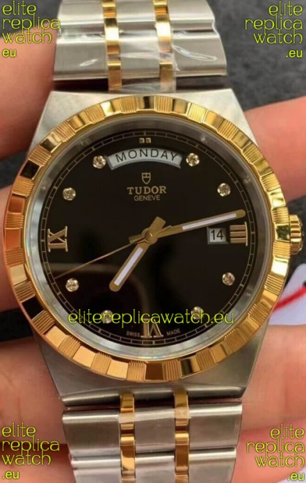 Tudor Royal Edition Watch - 1:1 Mirror Replica in Two Tone Casing - Black Diamonds Dial