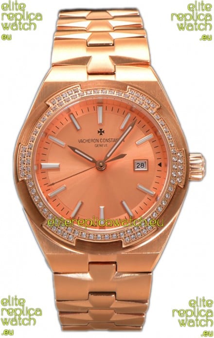 Vacheron Constantin Overseas Rose Gold Casing and Dial 35MM Swiss Replica Watch 