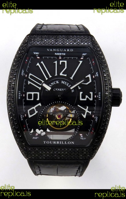 Franck Muller V45 Tourbillon Black DLC Diamonds Super Clone Watch 