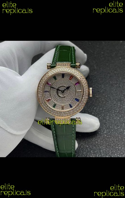Franck Muller Double Mystery Swiss Quartz Watch in Gold Diamonds Casing
