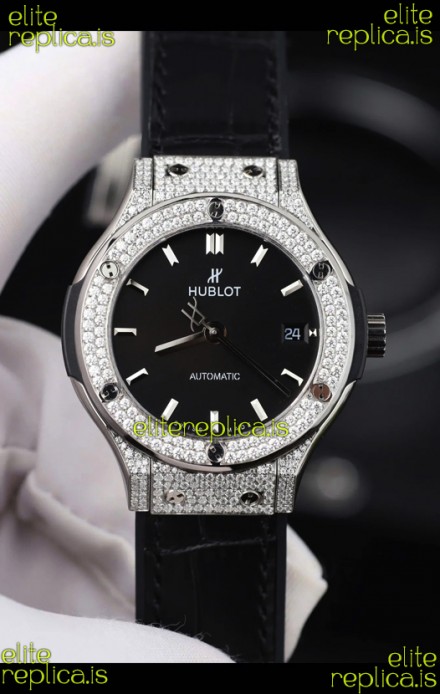 Hublot Classic Fusion Diamonds Steel Black Dial 38MM Super Clone Watch 