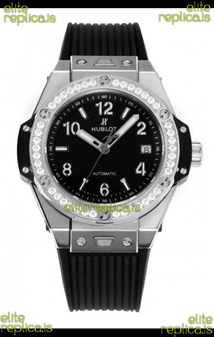 Hublot Big Bang One Click moissanite Bezel Super Clone Watch Black Dial