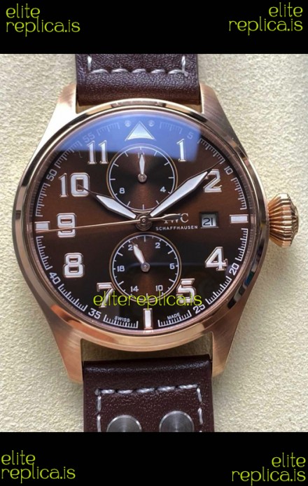 IWC PILOT'S Monopusher Rose Gold Brown Dial Replica Watch 
