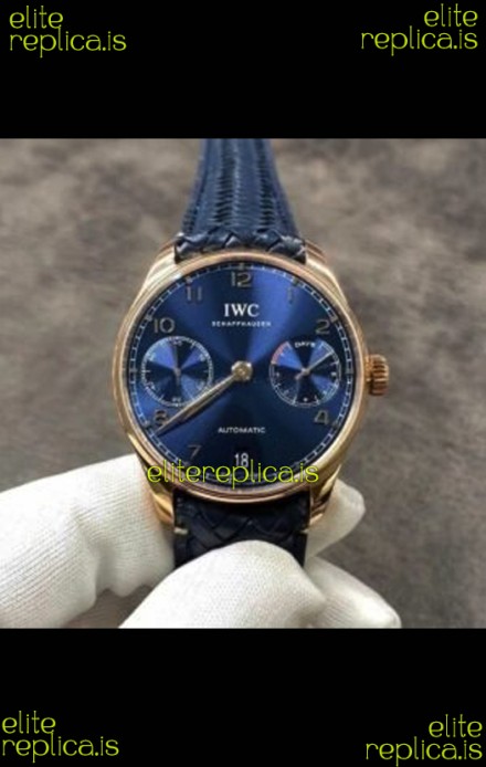 IWC Portugieser Blue Dial Rose Gold Super Clone Watch 