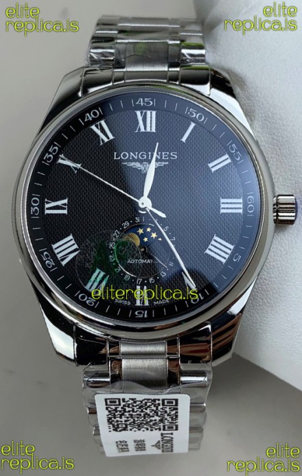 Longines Master Automatic Moonphase Black Dial Steel Case Super Clone Watch 