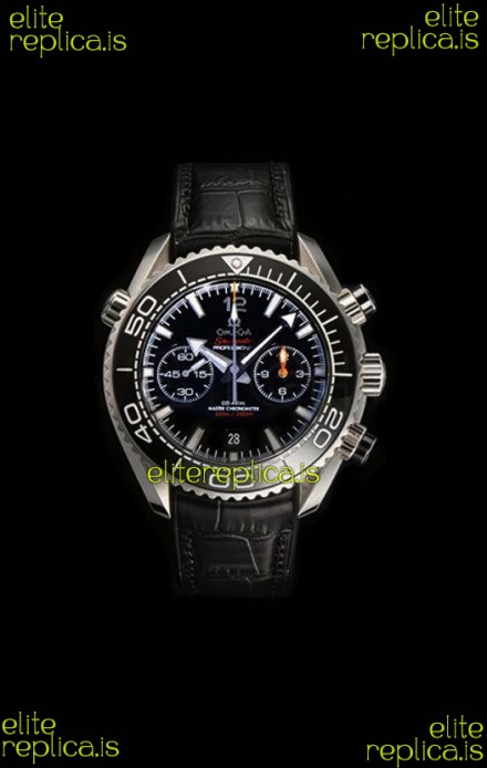 Omega Speedmaster Planet Ocean Black Dial Leather Strap Super Clone Watch 