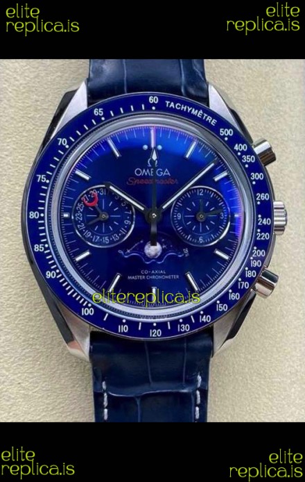 Omega Speedmaster Moonphase Blue Dial Leather Strap Super Clone Watch 