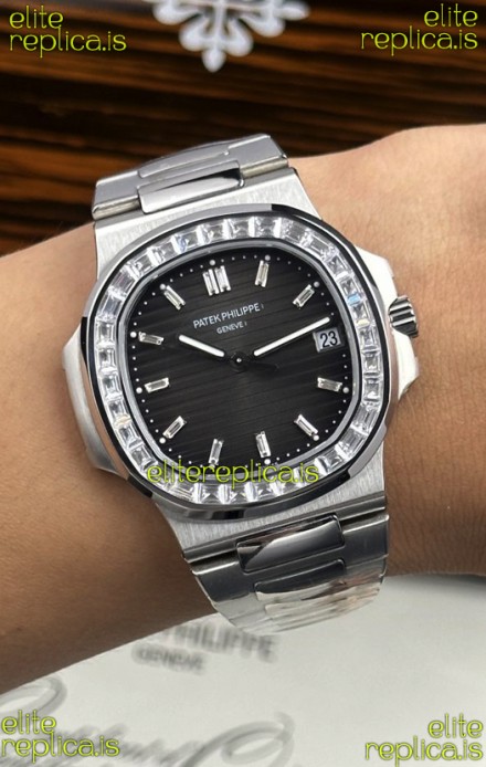 Patek Philippe Nautilus 5723 Black Dial White Sapphires Super Clone Watch 