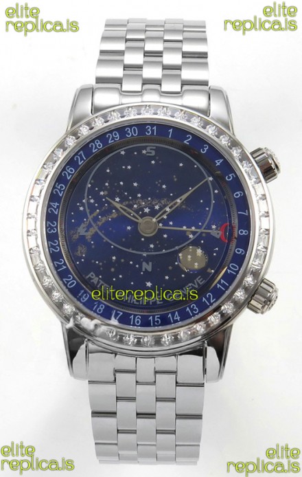 Patek Philippe Grand Complications 6102 Blue Dial Steel Strap Super Clone Watch 