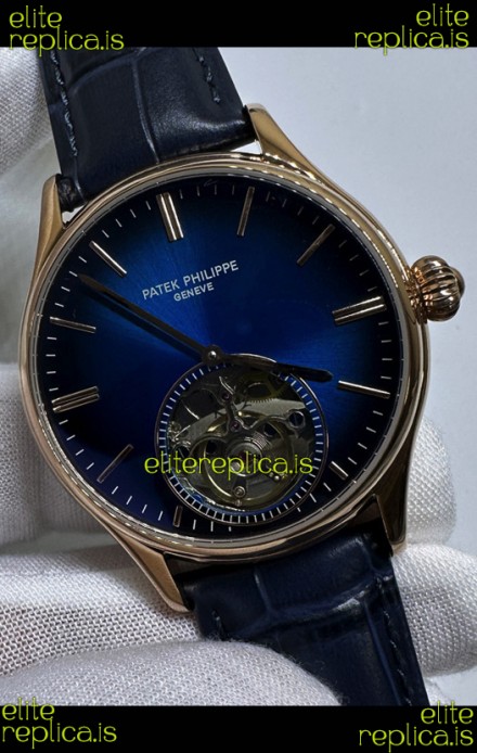 Patek Philippe Japanese Tourbillon Rose Gold Blue Dial Japanese Replica Watch 