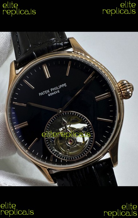 Patek Philippe Japanese Tourbillon Rose Gold Black Dial Japanese Replica Watch 