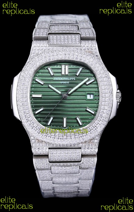 Patek Philippe Super Clone Nautilus 5711/1A Diamonds Paved Edition Green Dial