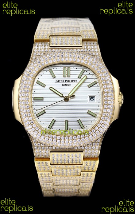 Patek Philippe Super Clone Nautilus 5711/G Diamonds Paved Edition White Dial