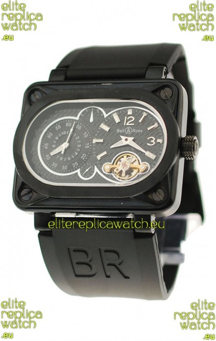 Bell and Ross BR Minuteur Tourbillon PVD Japanese Watch in Black Dial