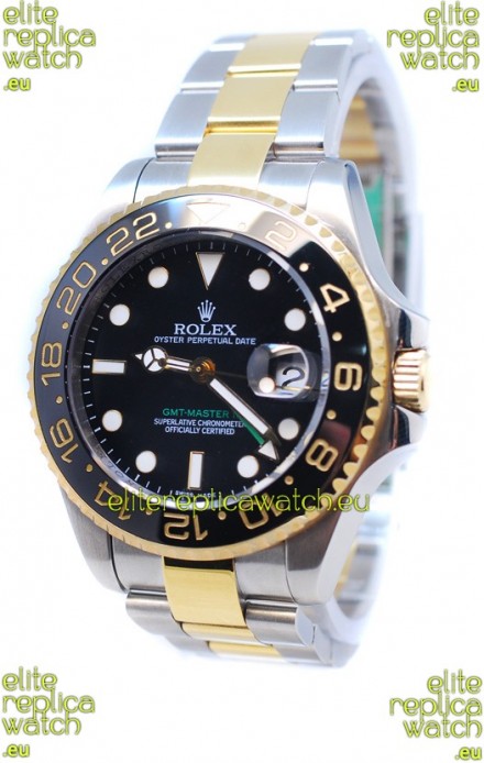 Rolex GMT Masters II 2011 Edition Swiss Replica Two Tone Watch in Black Cerarmic Bezel