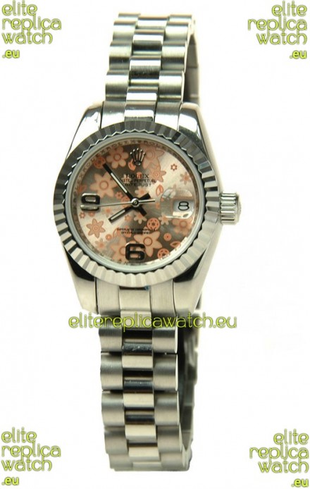Rolex Datejust Floral Motif Ladies Swiss Replica Watch