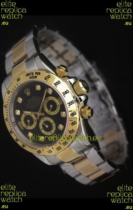 Rolex Daytona Japanese Replica Two Tone Gold Watch in Black Dial