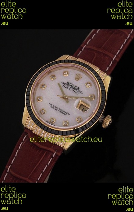 Rolex DateJust Swiss Mens Replica Yellow Gold Watch in Diamond Markers