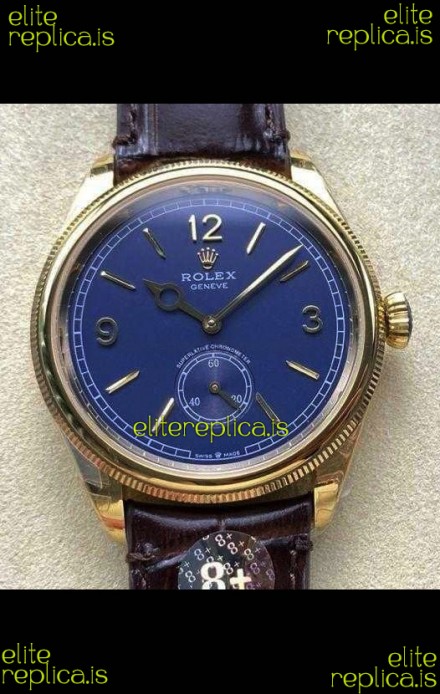 Rolex 1908 Perpetual in Yellow Gold Casing Blue Dial Swiss Replica Watch 