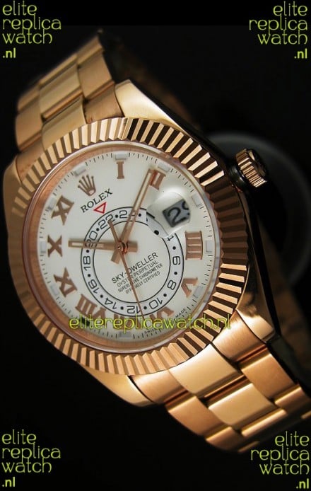 Rolex Sky-Dweller 18K Rose Gold Watch in White Dial Roman Numerals