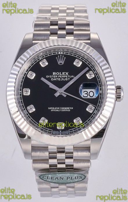 Datejust Super Clone 126334 Black Diamonds Dial 41MM FREE SPRUNG MVMNT 3235 Watch 