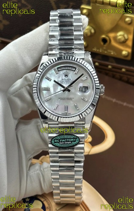Rolex Day Date 228236 Stainless Steel Pearl Crystal Dial Super Clone Watch 